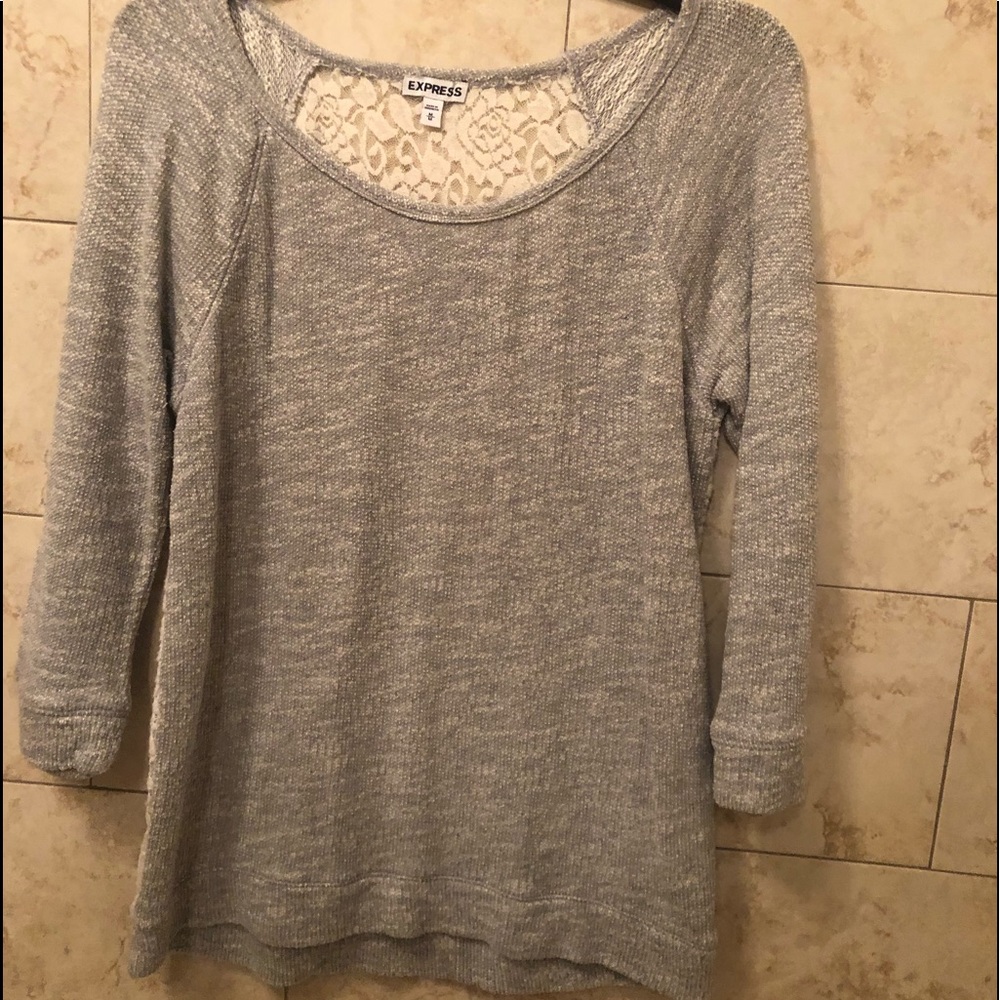 Grey cozy stylish sweatshirt with ivory lace back